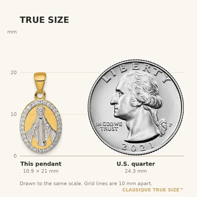 Sterling Silver Gold-tone and Rhodium-plated Polished Miraculous Medal Pendant, 21 x 11.5mm