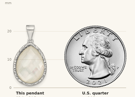 Classique True Size: Sterling Silver Rhodium-plated Glass Teardrop Pendant shown next to a US quarter (24.3 mm)