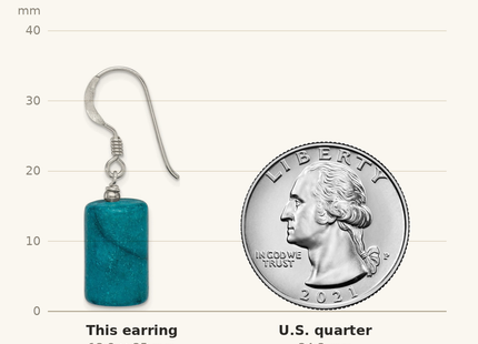 Classique True Size: Sterling Silver Polished Blue Jasper Rectangle Dangle Earrings shown next to a US quarter (24.3 mm)