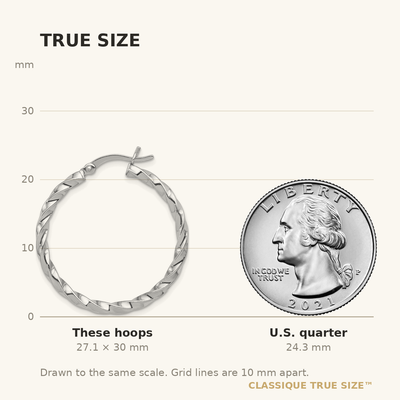 Sterling Silver Rhodium-plated Twisted Hoop Earrings, 30 x 3mm