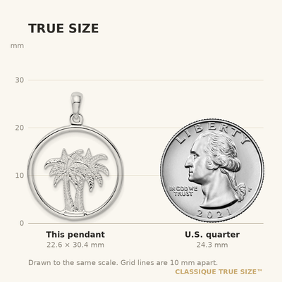 De-Ani Sterling Silver Rhodium-Plated Polished Double Palm Tree Circle Pendant