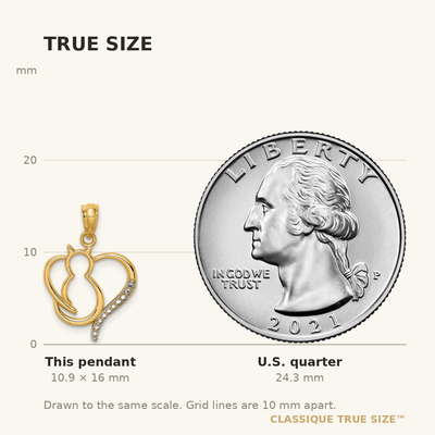 14K White Rhodium Sitting Cat in a Heart Pendant