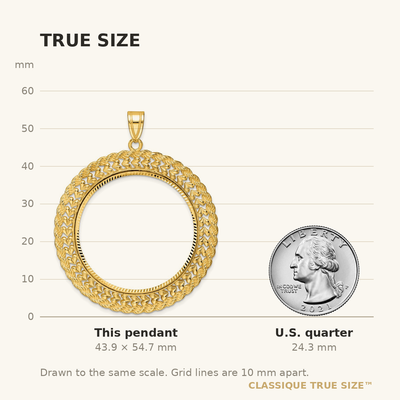 Wideband Distinguished Coin Jewelry 14K Polished and Diamond-cut Heart and Rope Prong Coin Bezel Pendant, 54.7 x 44.8mm