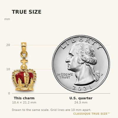 14K 3-D w/ Red Enamel Inside Crown w/ Cross On top Charm