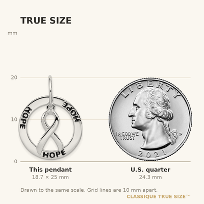 Sterling Silver Rhod Plated Hope Circle & Cancer Awareness Ribbon Pendant