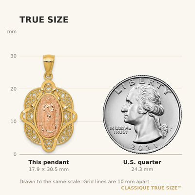 14K Two-tone Rose Virgin Mary Pendant