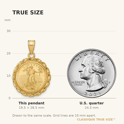 Wideband Distinguished Coin Jewelry 14K Polished Wide Twisted Wire Mounted 1/10oz American Eagle Prong Coin Bezel Pendant