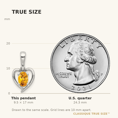 14K White Gold Citrine and Diamond Heart Pendant, 17 x 10mm