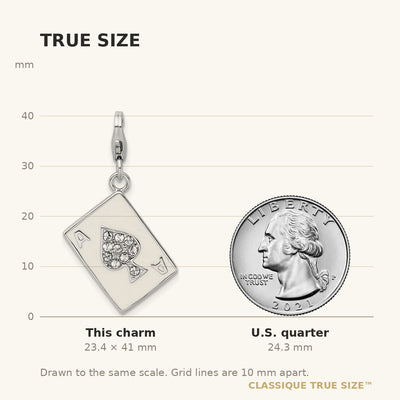 Amore La Vita Sterling Silver Rhodium-plated Polished 3-D Enameled Swarovski Crystal Ace Charm with Fancy Lobster Clasp