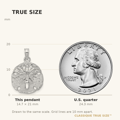 14K White Gold Polished Sand Dollar Pendant, 21 x 15.4mm