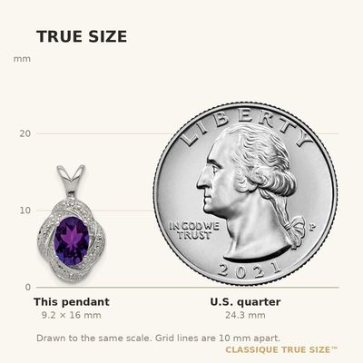 Sterling Silver Rhodium-plated Diam. & Amethyst Pendant, 16 x 10mm