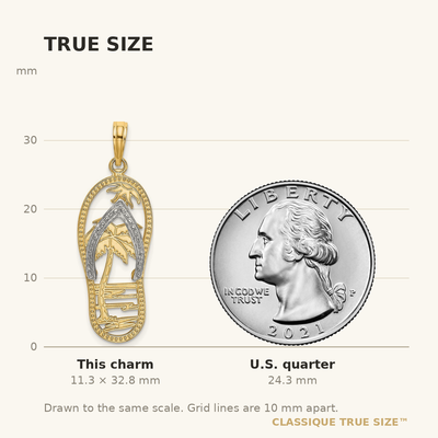 14K w/Rhodium Palm Tree Flip-Flop Charm