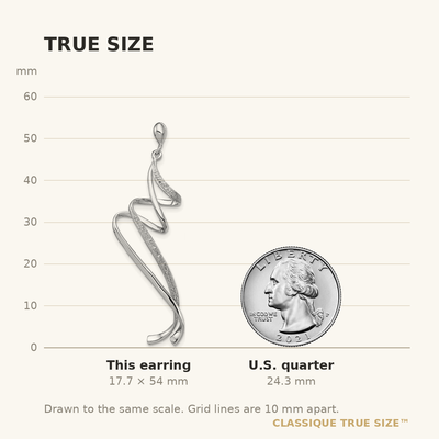 Sterling Silver Rhodium Plated Diamond Swirl Post Dangle Earrings, 54 x 13mm