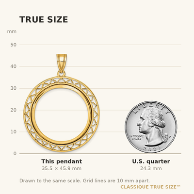 Wideband Distinguished Coin Jewelry 14K Polished Fancy Wire Prong Coin Bezel Pendant, 45.85 x 35.5mm