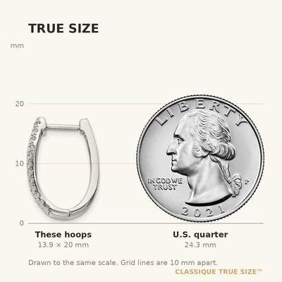 14K White Gold 3-row Diamond Hinged Hoop Earrings, 20 x 14mm