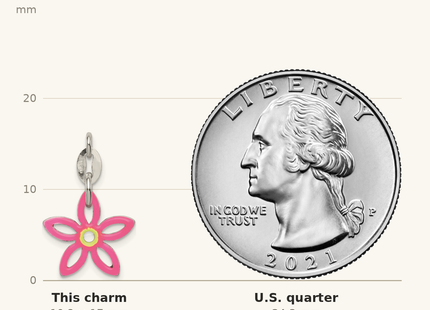 Classique True Size: Sterling Silver Enameled Charm shown next to a US quarter (24.3 mm)