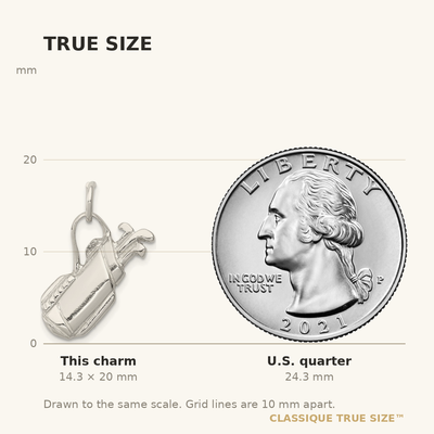 Sterling Silver Golf Bag Charm, 20 x 14mm
