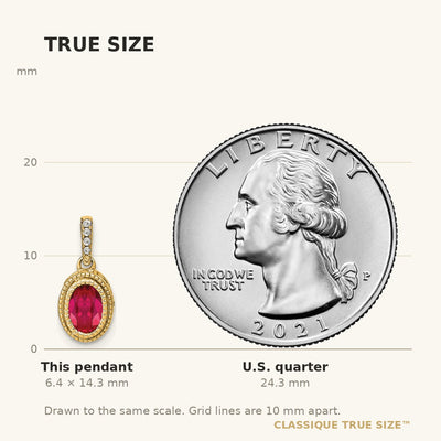 14K Oval Ruby and Diamond Pendant with Side Diamond Detail