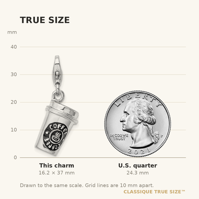 Amore La Vita Sterling Silver Rhodium-plated Polished 3-D Enameled To Go Coffee Cup Charm with Fancy Lobster Clasp