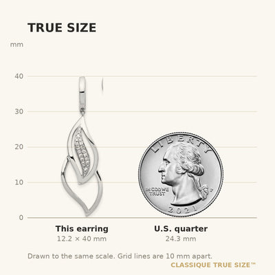 14K White Gold Diamond Hinged Hoop Leaf Design Dangle Earrings