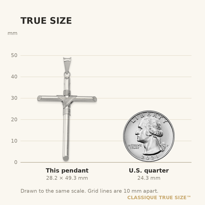 14K White Gold w/Center Wrap Tube Cross Pendant, 49.32 x 28.88mm