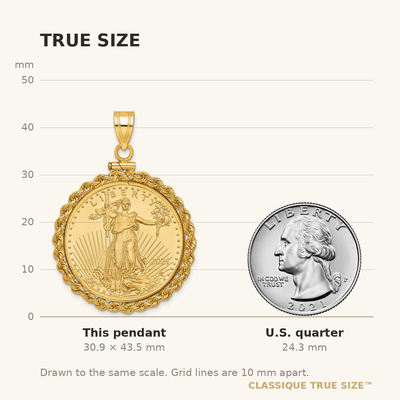 Wideband Distinguished Coin Jewelry 14K Polished Rope Mounted 1/2oz American Eagle Screw Top Coin Bezel Pendant