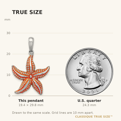 De-Ani Sterling Silver Rhodium-Plated Enameled Orange Starfish Pendant