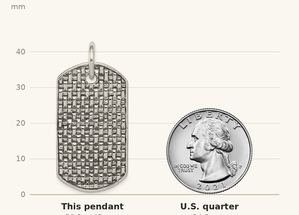 Classique True Size: Sterling Silver Dog Tag Pendant shown next to a US quarter (24.3 mm)