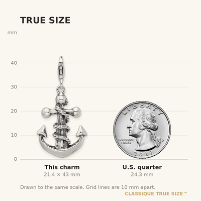 Amore La Vita Sterling Silver Rhodium-plated Polished 3-D Antiqued Anchor and Rope Charm with Fancy Lobster Clasp