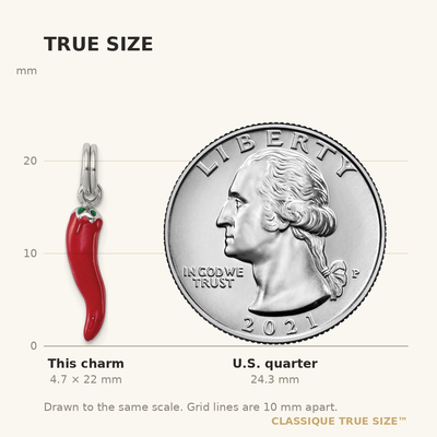 Sterling Silver Rhodium Plated Red Enamel with Green Enamel Accent Pepper Charm
