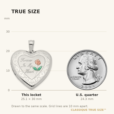Sterling Silver Rhodium-plated Enameled Rose Ash Holder Heart Locket, 30 x 23.75mm