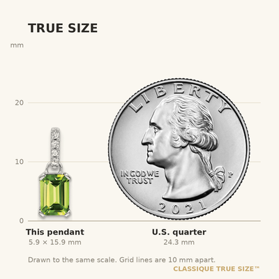 14K White Gold 7x5 Emerald-cut Peridot and Diamond Pendant