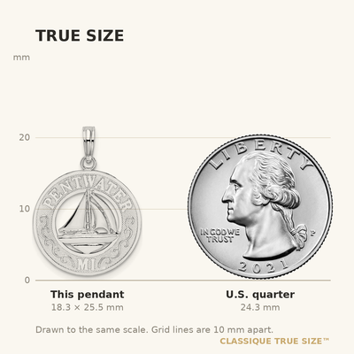 De-Ani Sterling Silver Rhodium-Plated Pentwater Michigan Circle with Sailboat Pendant