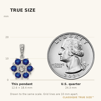 14K White Gold Sapphire and Diamond Floral Pendant, 18.4 x 12.1mm
