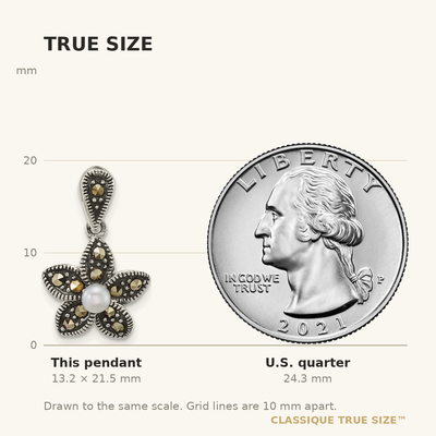 Sterling Silver Antiqued Marcasite and Freshwater Cultured Pearl Fancy Flower Pendant