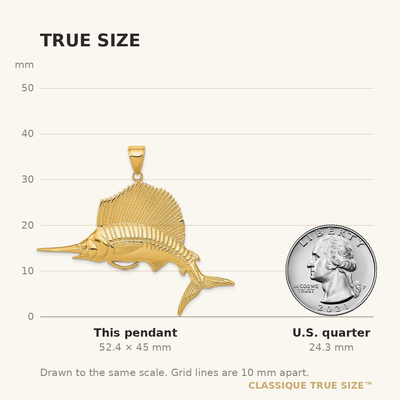 14K Sailfish Pendant, 45 x 55mm