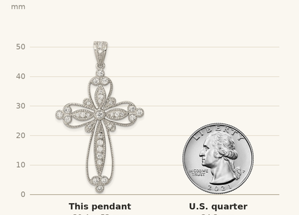 Classique True Size: Sterling Silver Rhodium-plated CZ Filigree Cross Pendant shown next to a US quarter (24.3 mm)