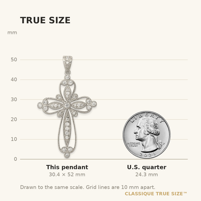 Sterling Silver Rhodium-plated CZ Filigree Cross Pendant