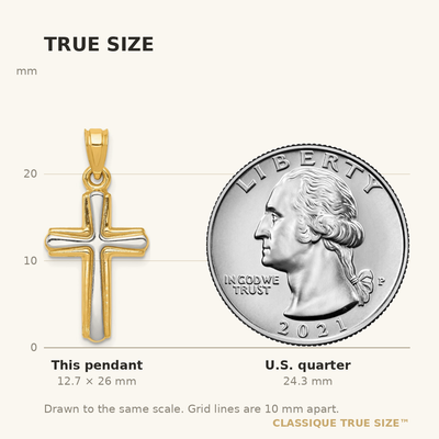 14K w/Rhodium Cross Pendant, 26 x 13mm