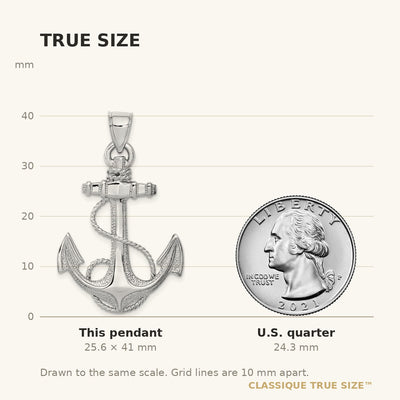 14K White Gold Anchor with Rope Pendant