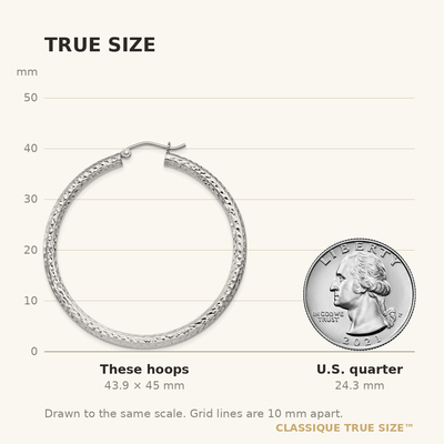 Sterling Silver Rhodium-plated D/C Hoop Earrings, 45 x 3mm