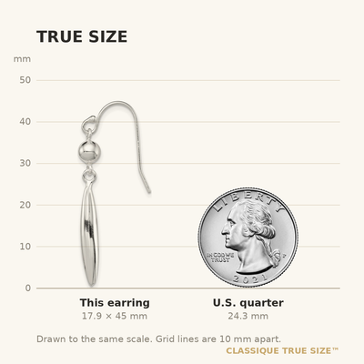 Sterling Silver Polished Bead & Elongated Oval Dangle Earrings, 45 x 5mm