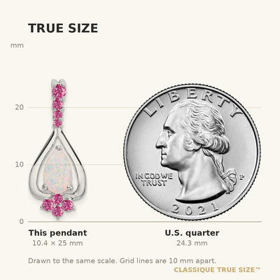 14K White Gold Pear Lab Created Opal and Lab Created Pink Sapphire Pendant