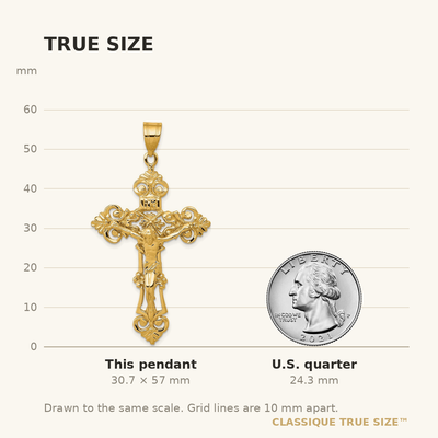 14K Inri Fleur De Lis Crucifix Pendant, 57 x 31mm
