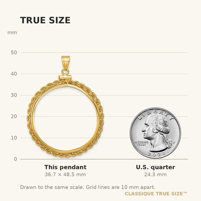 Wideband Distinguished Coin Jewelry 14K Polished Rope x Screw Top Coin Bezel Pendant, 48.5 x 38mm