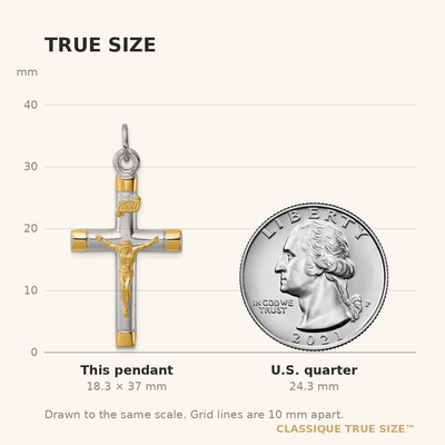 Sterling Silver Platinum-plated & 18K Gold-plated Crucifix Pendant, 37 x 18mm