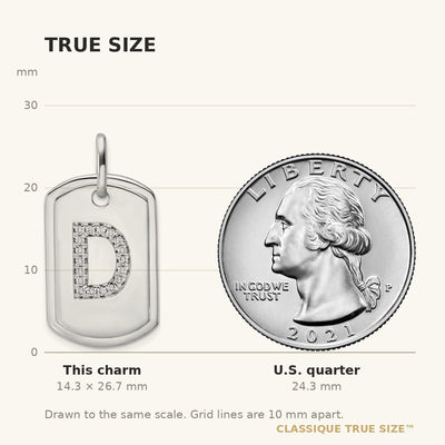 14K White Gold Diamond Initial D Dog Tag Charm