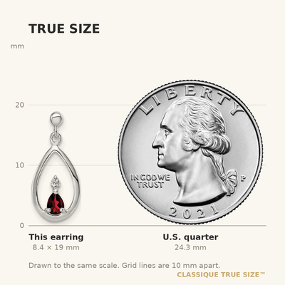 Sterling Silver Rhodium Plated Garnet and Diamond Post Earrings, 19 x 8mm