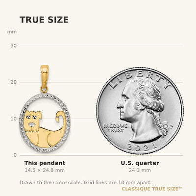 14K and White Rhodium Diamond-cut Dog in Oval Pendant