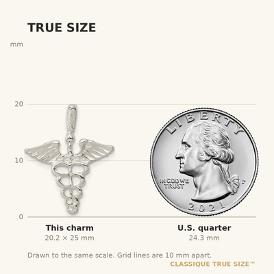 Sterling Silver Caduceus Charm, 25 x 19mm